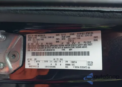 2014 Ford Escape Se из США, поврежденный, VIN 1FMCU9GX4EUB90910